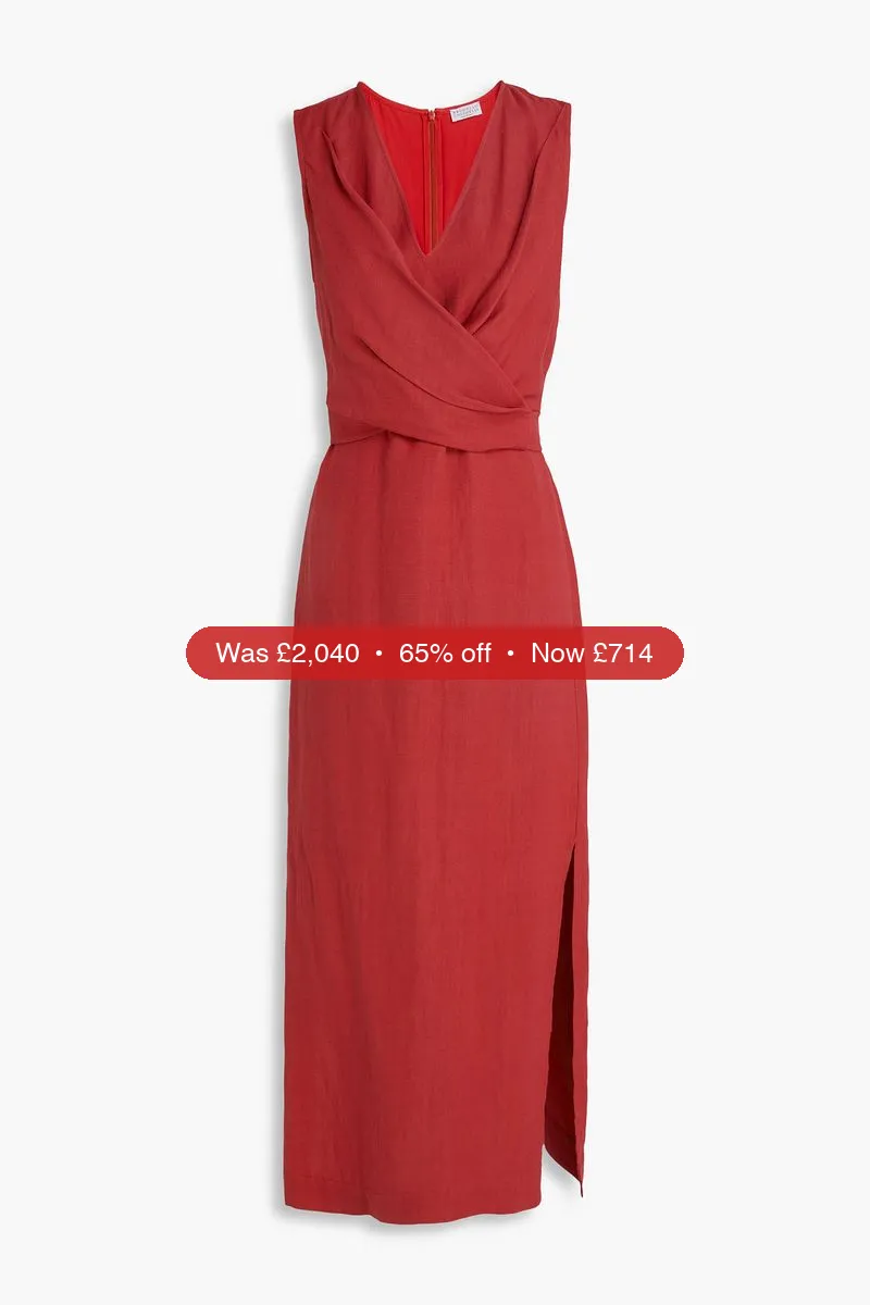 BRUNELLO CUCINELLI Wrap-effect twill midi dress - 65% Off