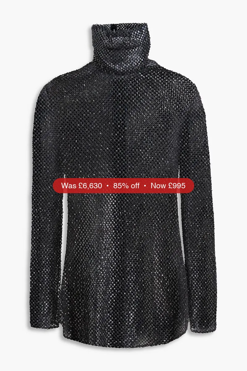 VALENTINO GARAVANI Embellished mesh turtleneck top - 85% Off