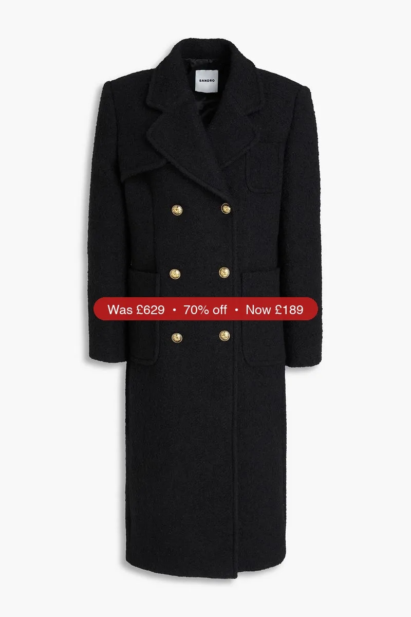 SANDRO Double-breasted bouclé-tweed coat - 70% Off