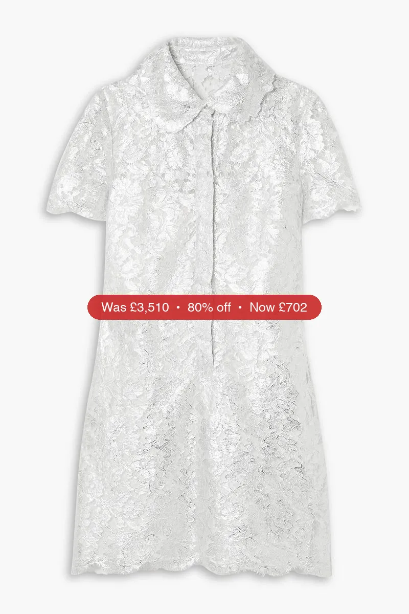 VALENTINO GARAVANI Metallic corded lace mini shirt dress - 80% Off