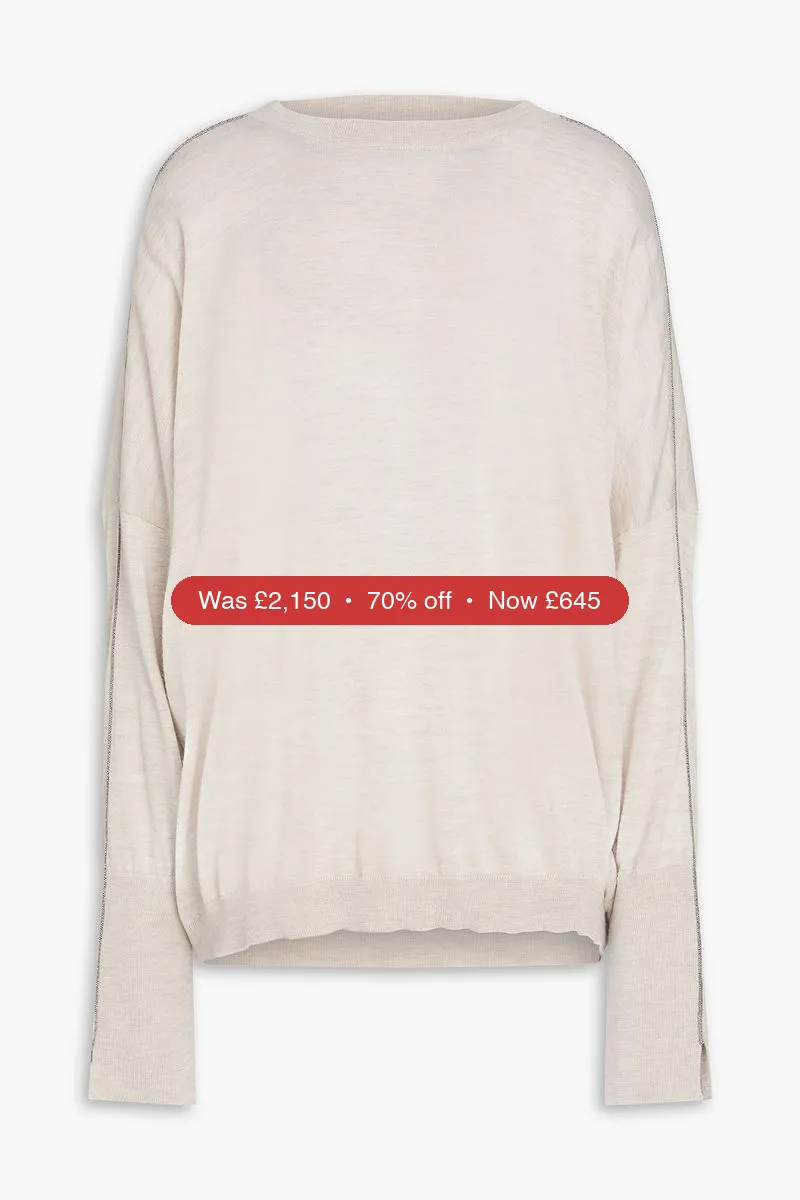 BRUNELLO CUCINELLI Bead-embellished cashmere and silk-blend sweater - 70% Off