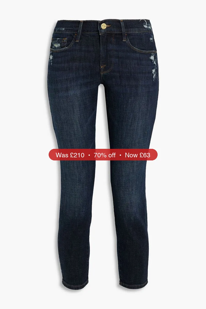 FRAME Le Garcon cropped distressed mid-rise skinny jeans - 70% Off