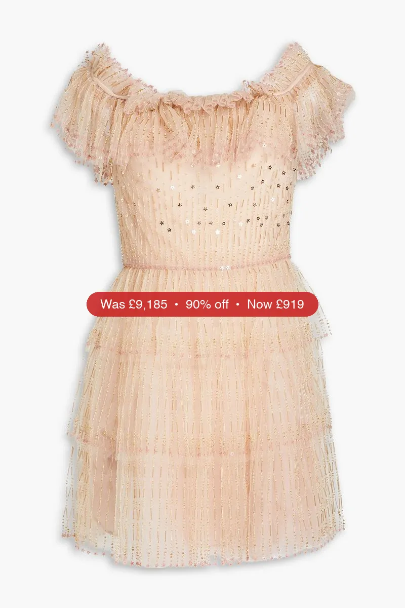VALENTINO GARAVANI Embellished ruffled tulle mini dress - 90% Off