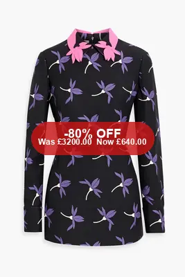 VALENTINO GARAVANI Appliquéd floral-print wool-blend crepe top - 80% Off