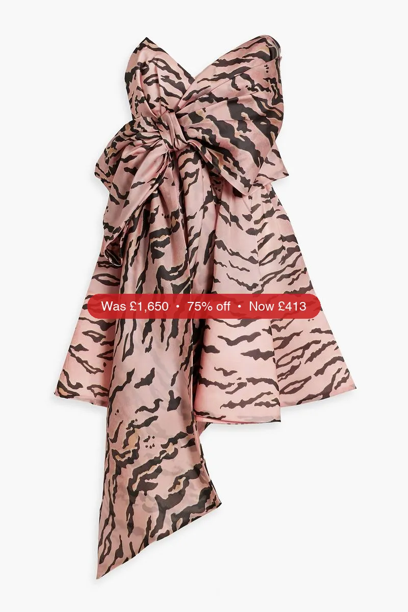 ZIMMERMANN Strapless bow-detailed zebra-print silk-organza mini dress - 75% Off