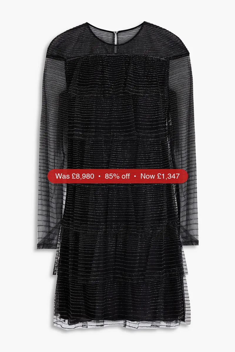 VALENTINO GARAVANI Bead-embellished tiered tulle mini dress - 85% Off