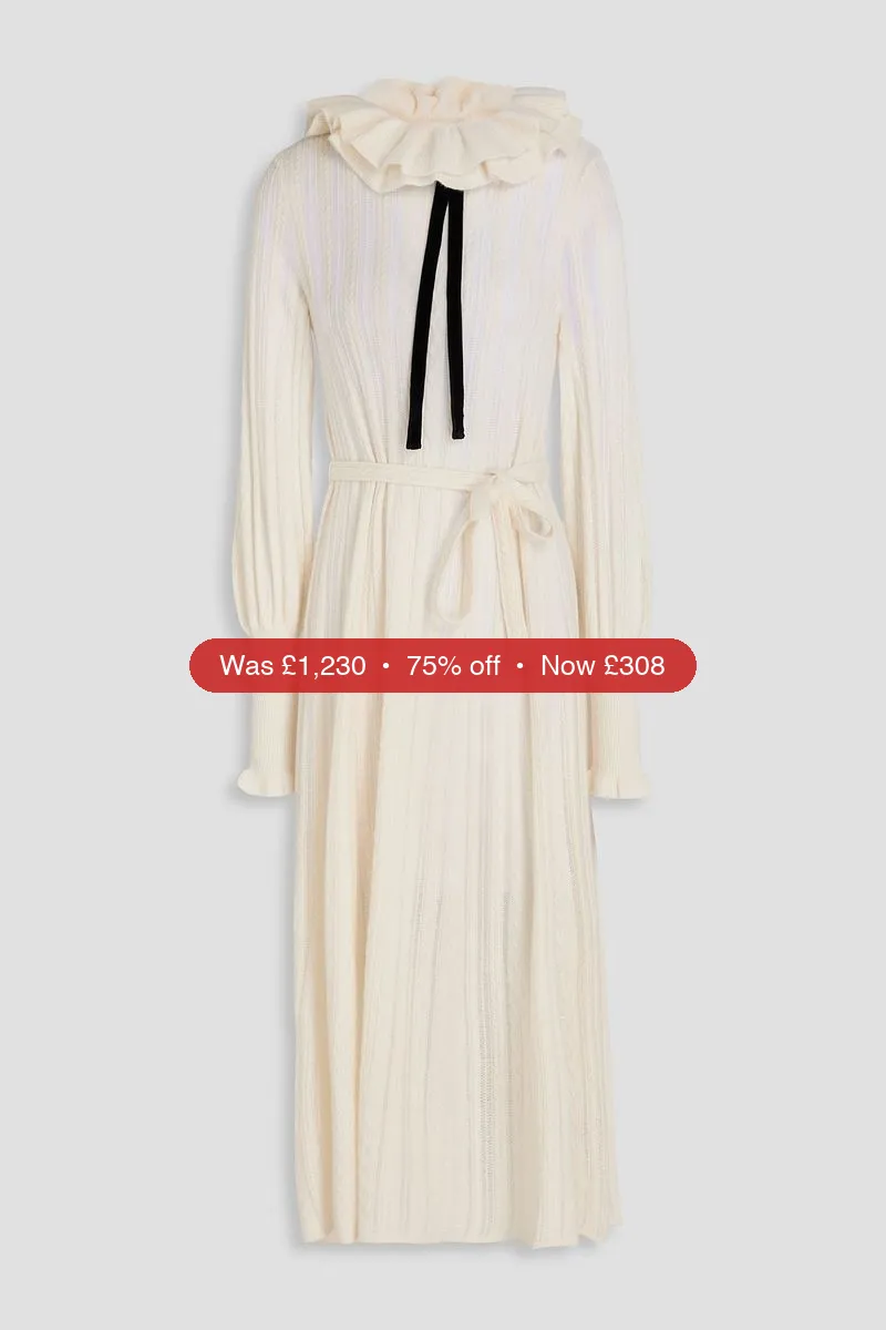 ZIMMERMANN Ruffled cable-knit wool midi dress - 75% Off