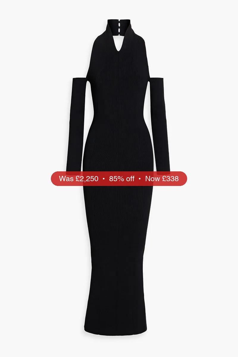 KHAITE Sutton cold-shoulder stretch-knit halterneck maxi dress - 85% Off