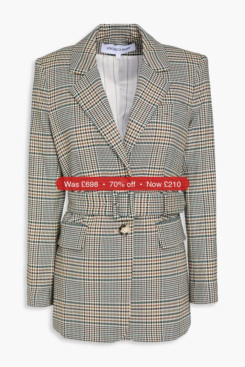 VERONICA BEARD Ryanne Dickey belted checked tweed blazer - 70% Off