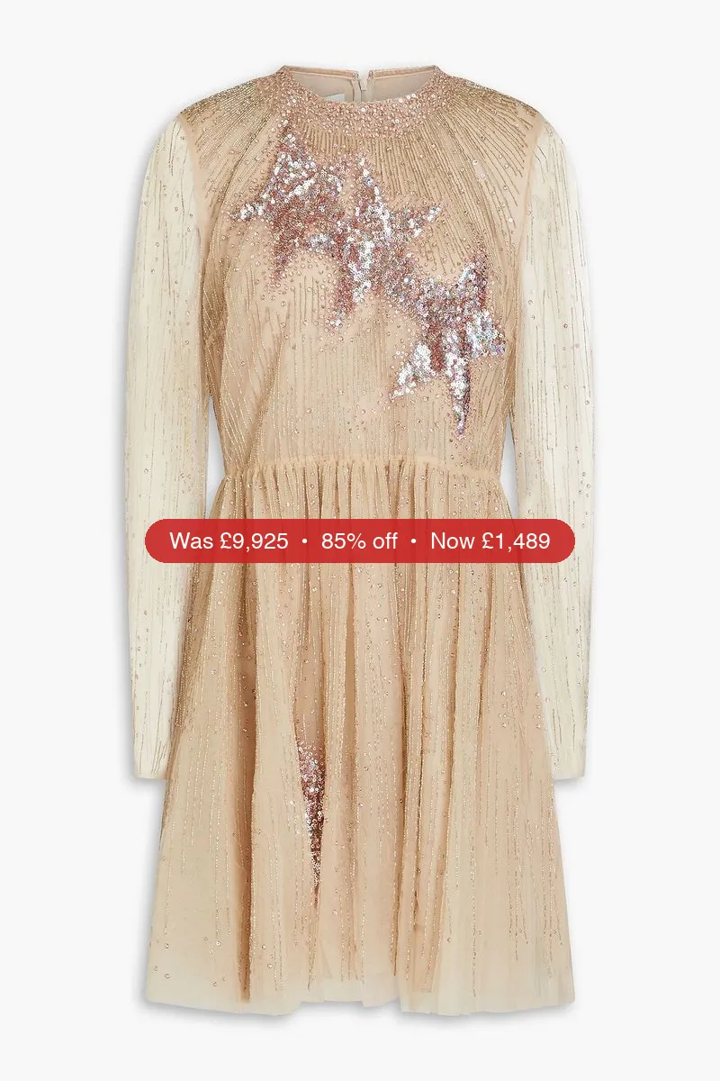 VALENTINO GARAVANI Embellished tulle mini dress - 85% Off