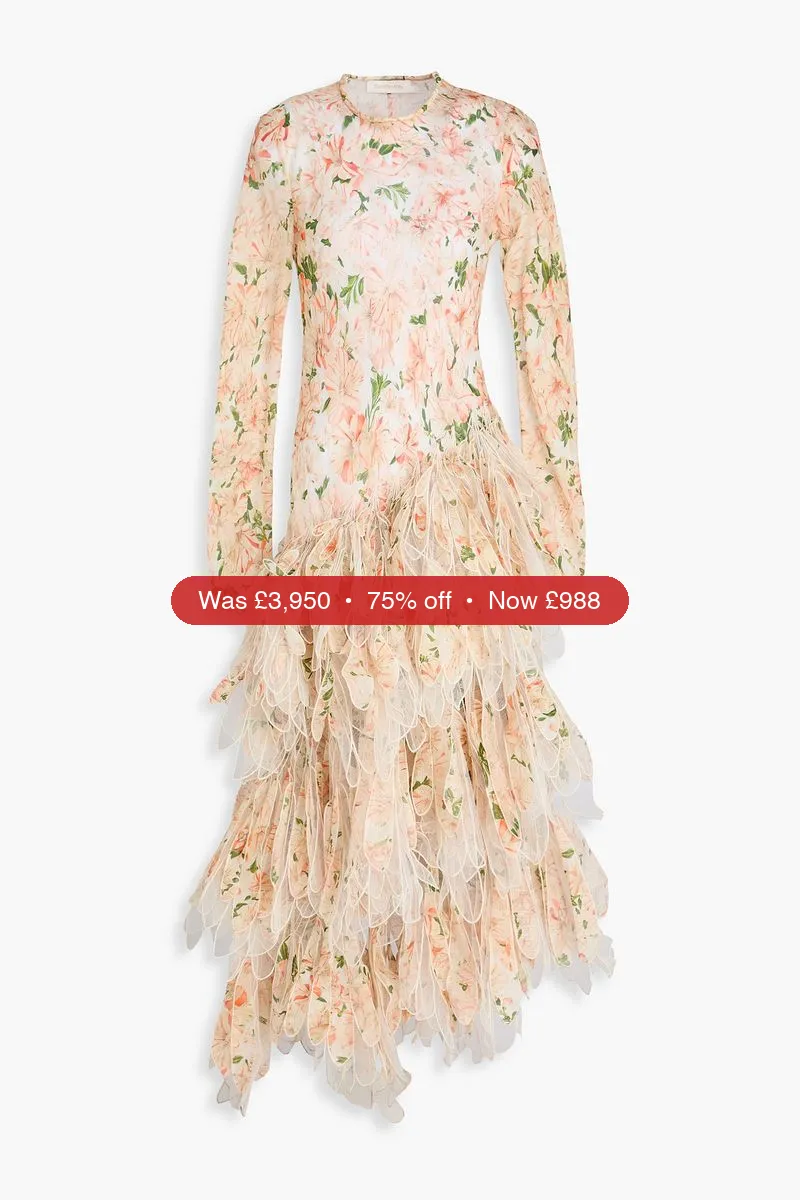 ZIMMERMANN Tiered floral-print linen and silk-blend gauze midi dress - 75% Off