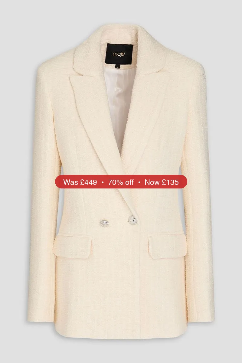 MAJE Double-breasted cotton-blend tweed blazer - 70% Off