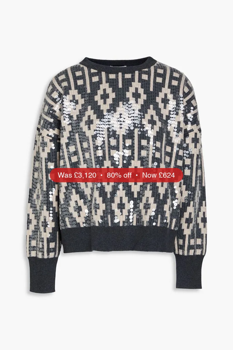 BRUNELLO CUCINELLI Sequined wool and cashmere-blend sweater - 80% Off