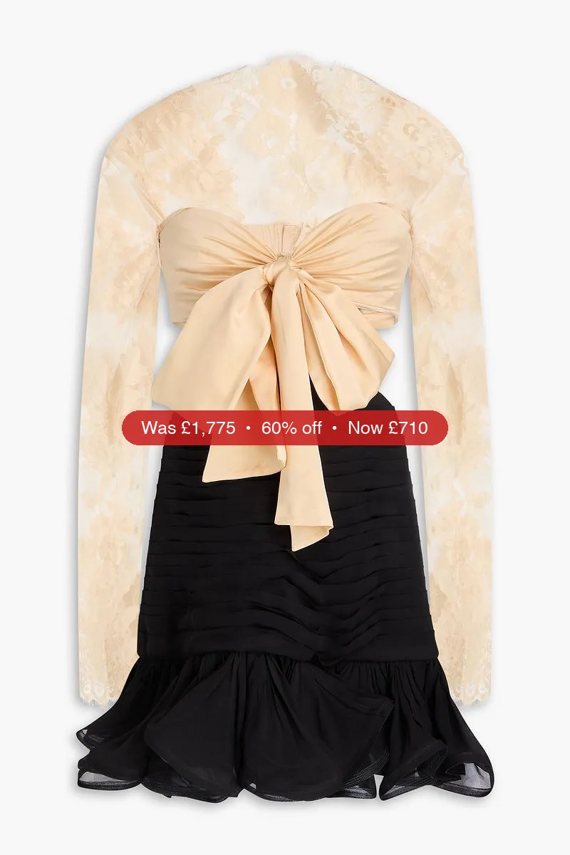ZIMMERMANN Cotton-blend lace-paneled, satin and silk-georgette mini dress - 60% Off