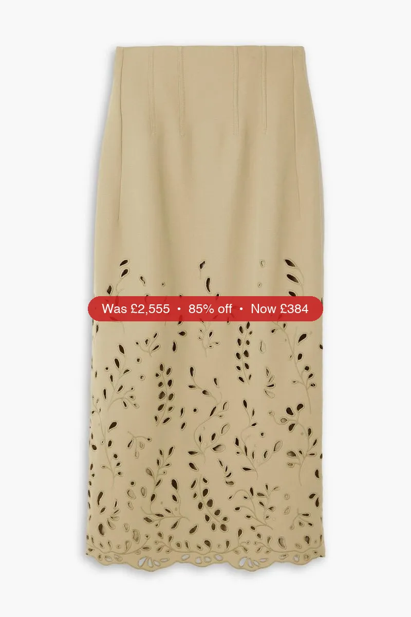 CHLOÉ Broderie anglaise wool-twill midi skirt - 85% Off