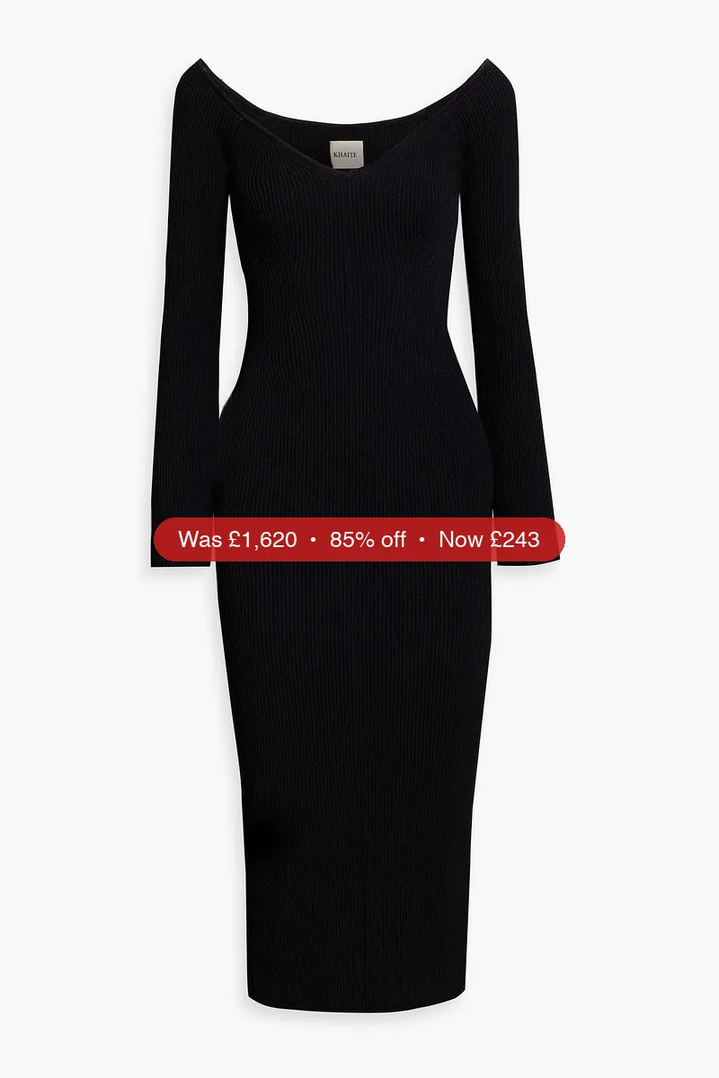 KHAITE Pia ribbed-knit midi dress - 85% Off