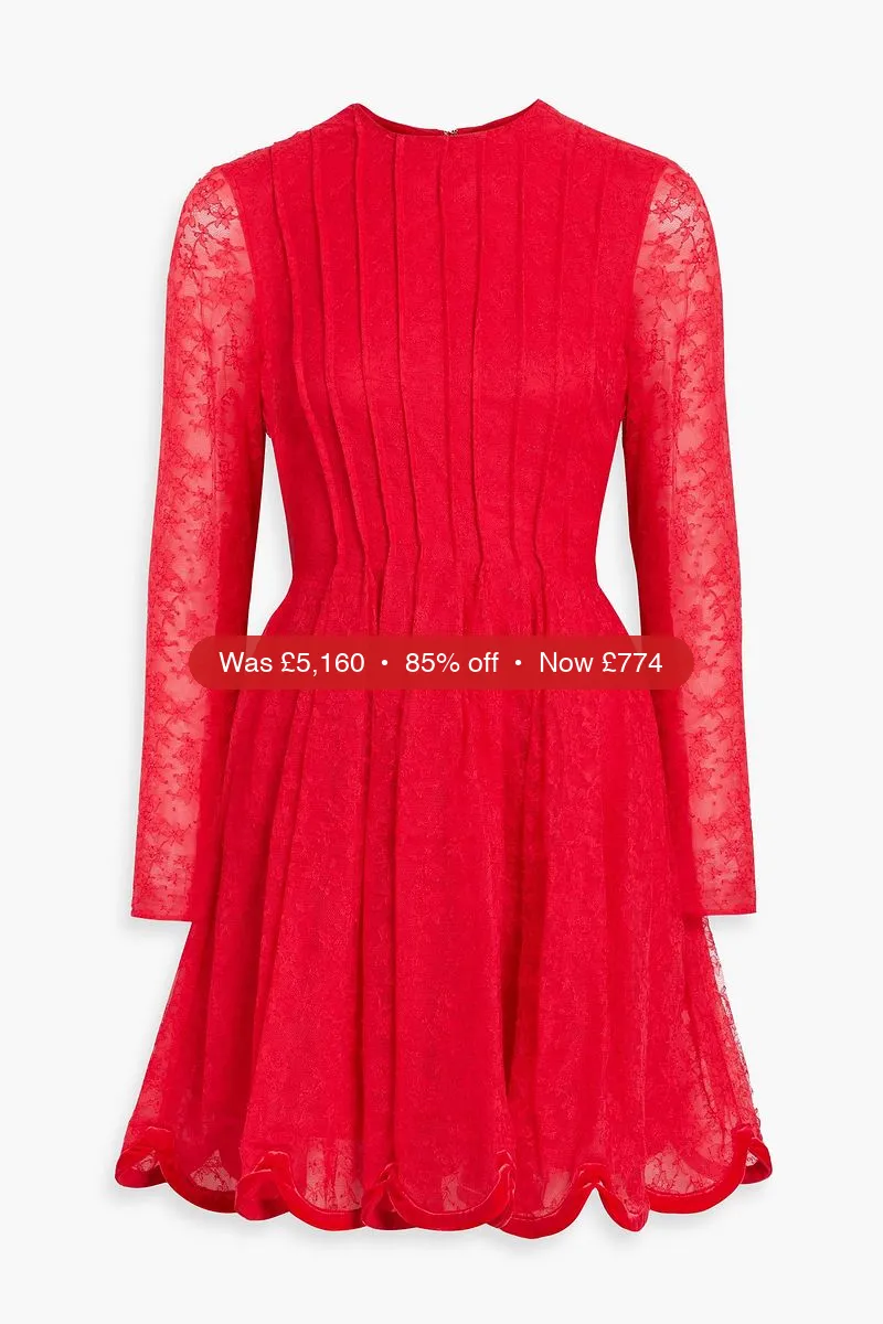 VALENTINO GARAVANI Pintucked lace mini dress - 85% Off