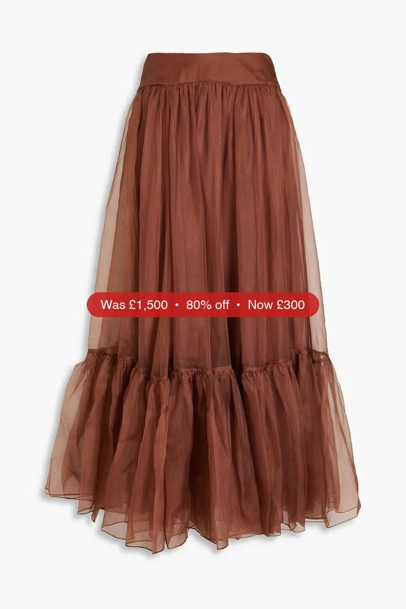ZIMMERMANN Gathered silk-organza maxi skirt - 80% Off