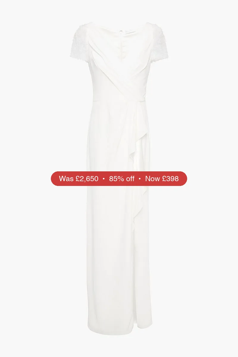 JENNY PACKHAM Camellia embellished lace-paneled draped cady bridal gown - 85% Off