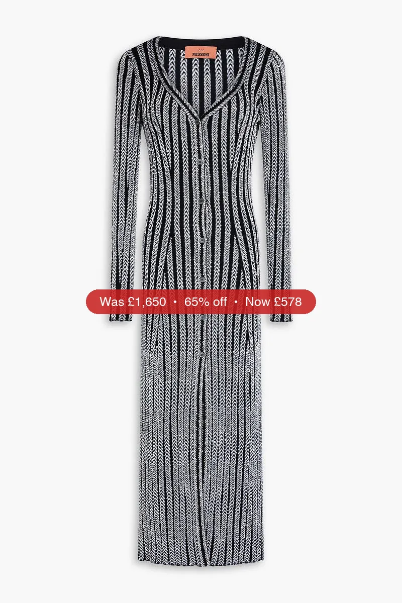 MISSONI Sequined striped crochet-knit cardigan - 65% Off