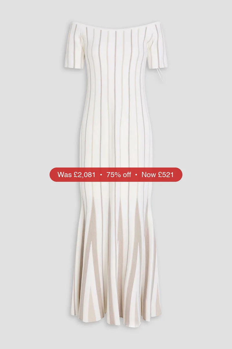 GABRIELA HEARST Off-the-shoulder striped wool midi dress - 75% Off