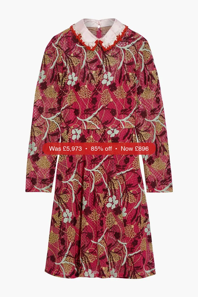 VALENTINO GARAVANI Embroidered cotton-blend guipure lace dress - 85% Off