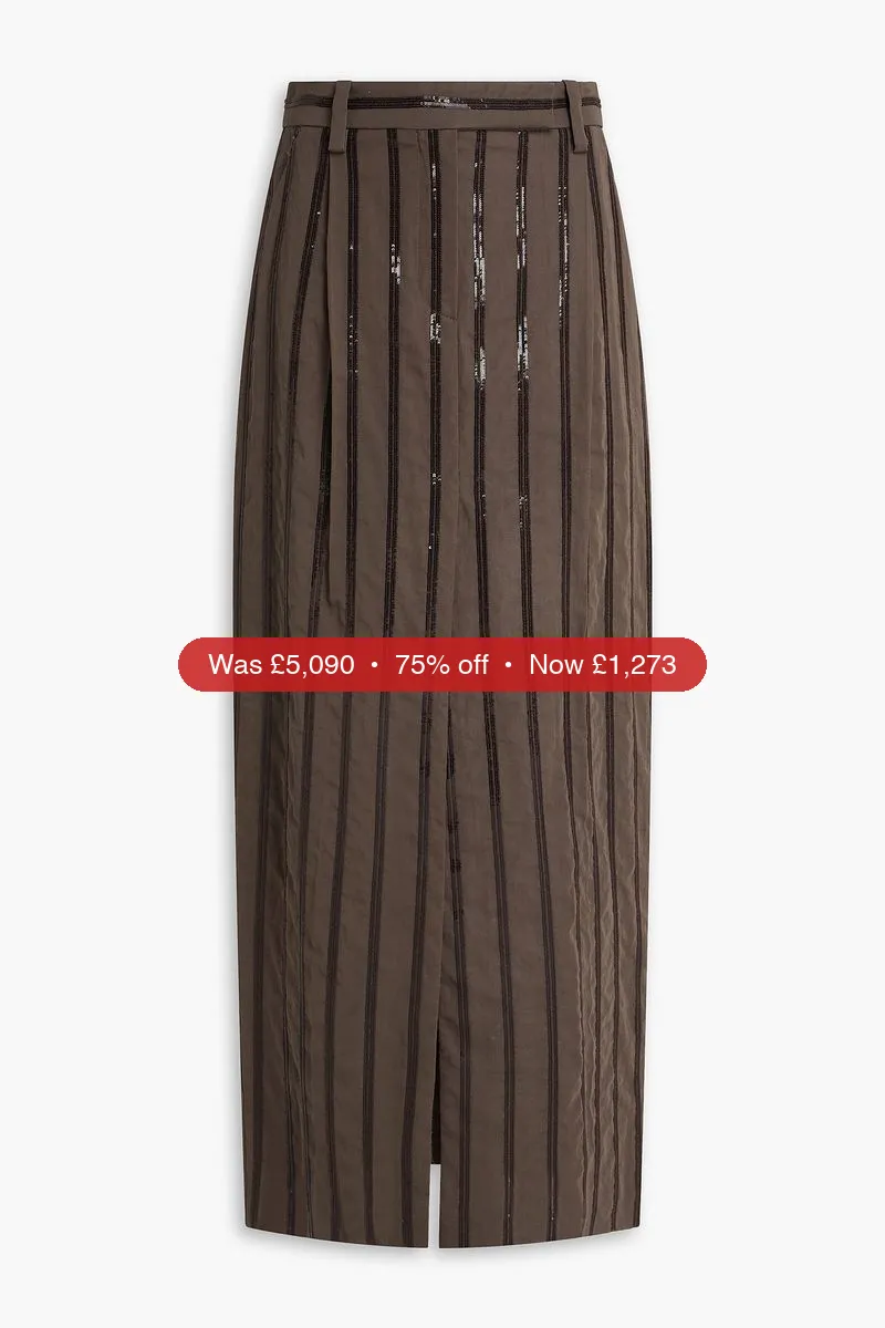 BRUNELLO CUCINELLI Striped sequin-embellished cotton-organza maxi skirt - 75% Off
