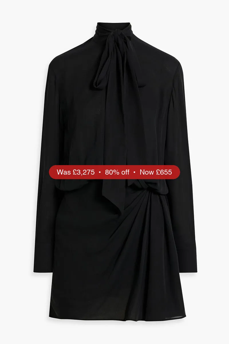 VALENTINO GARAVANI Draped pussy-bow silk-crepe mini dress - 80% Off