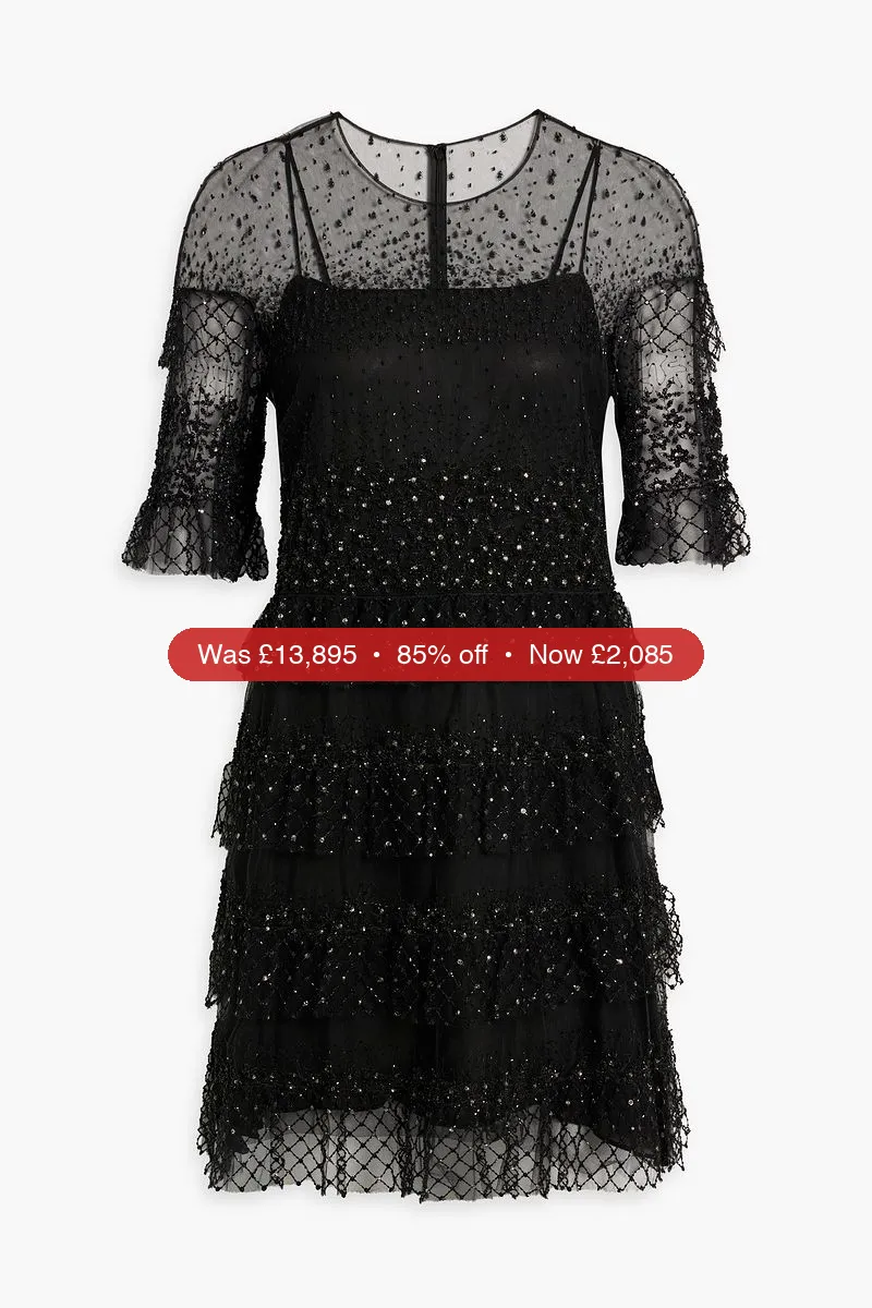VALENTINO GARAVANI Embellished tulle mini dress - 85% Off