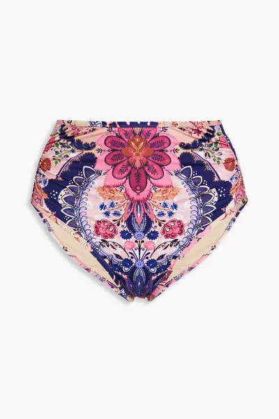 Zimmermann Floral-Print High-Rise Ruched Bikini Briefs - 69% Off