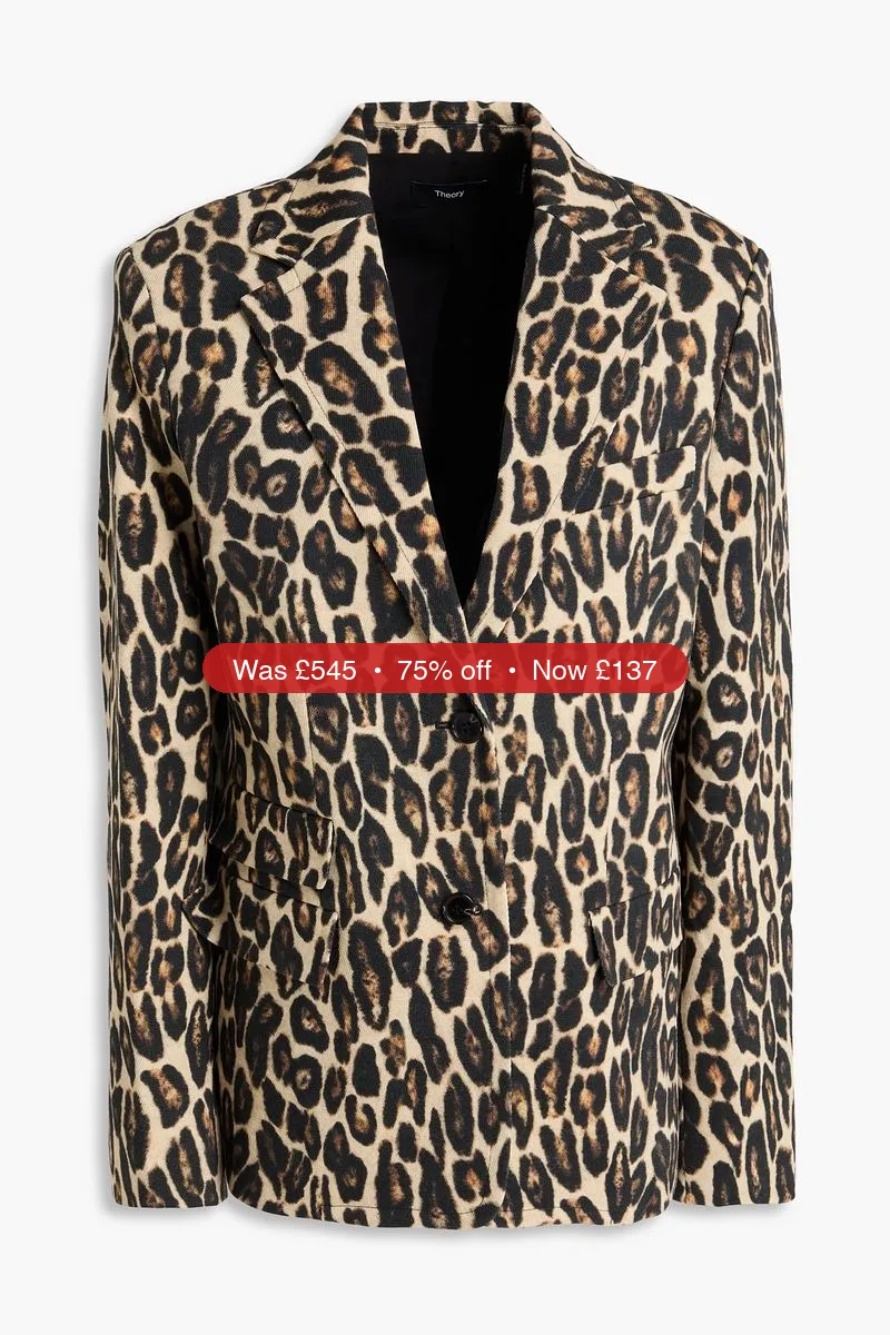 THEORY Leopard-print wool-blend tweed blazer - 75% Off