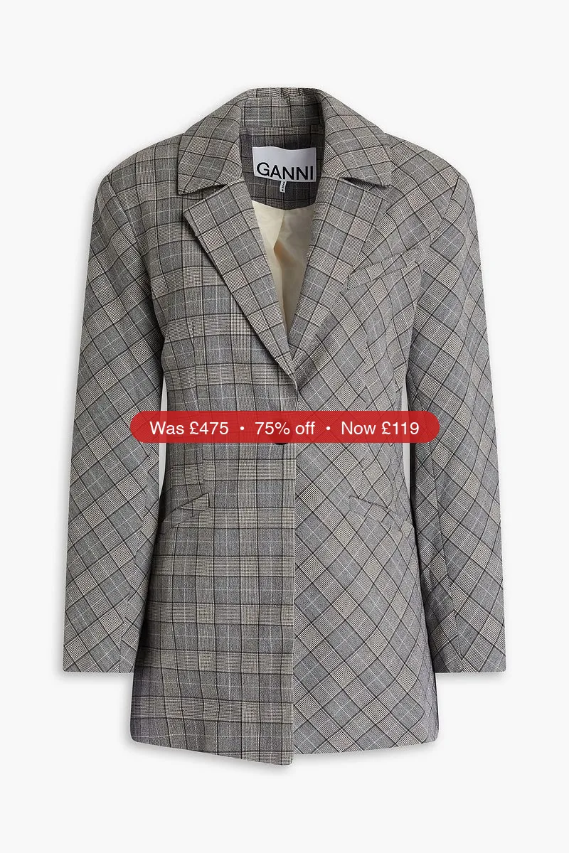 GANNI Prince of Wales checked tweed blazer - 75% Off
