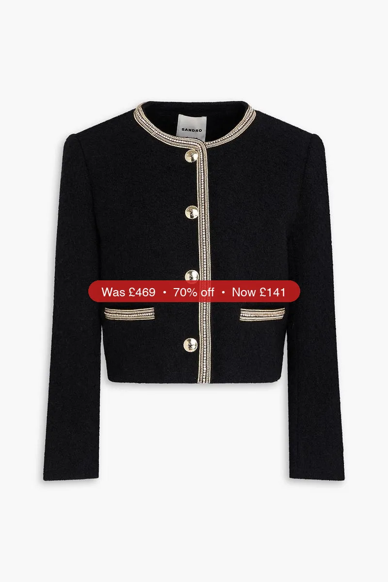 SANDRO Embellished bouclé-tweed jacket - 70% Off