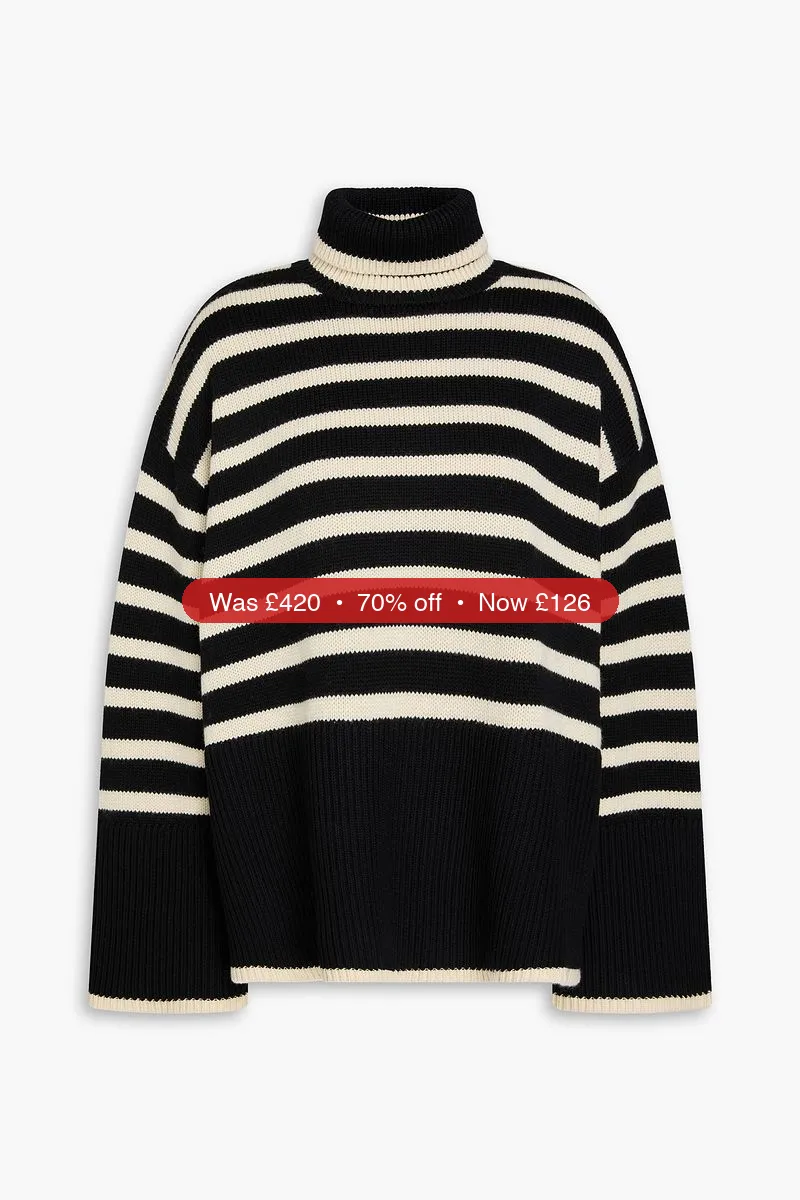 TOTEME Striped wool and cotton-blend turtleneck sweater - 70% Off