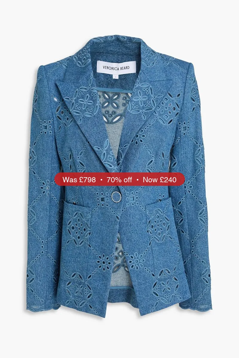 VERONICA BEARD Naira broderie anglaise denim blazer - 70% Off