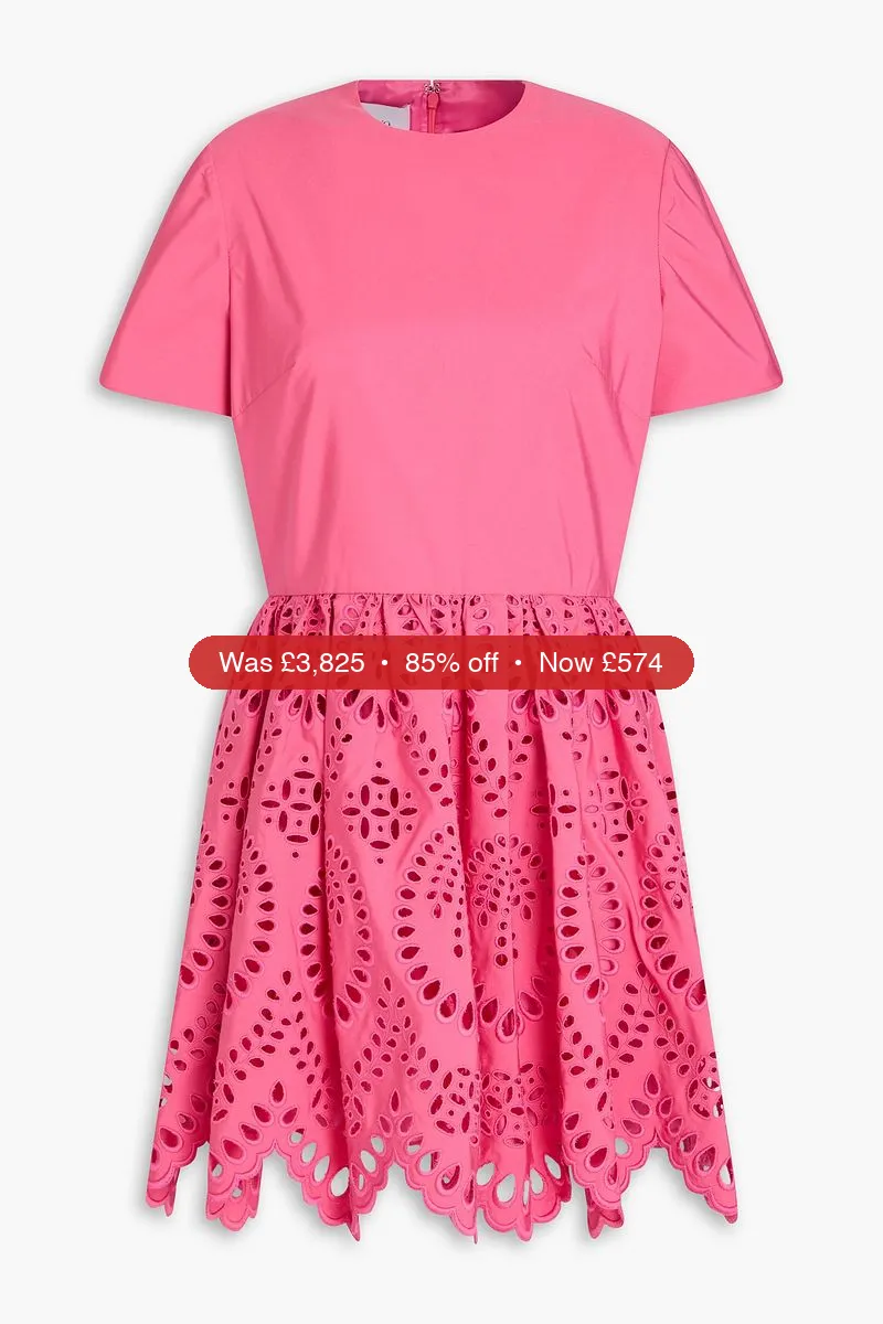 VALENTINO GARAVANI Taffeta-paneled broderie anglaise cotton-blend mini dress - 85% Off