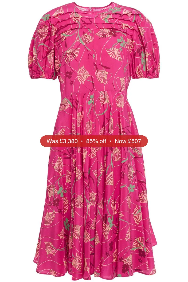 VALENTINO GARAVANI Pintucked floral-print silk crepe de chine dress - 85% Off