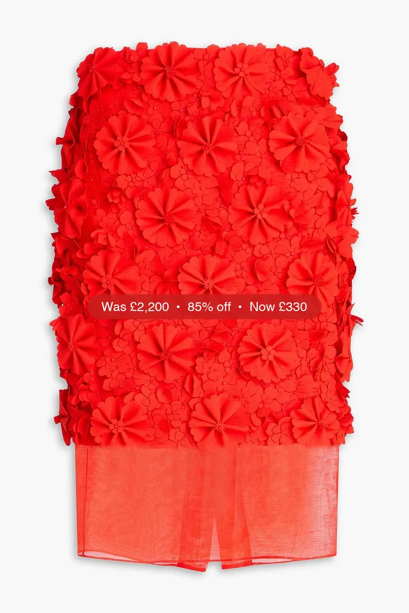 ZIMMERMANN Floral-appliquéd linen pencil skirt - 85% Off