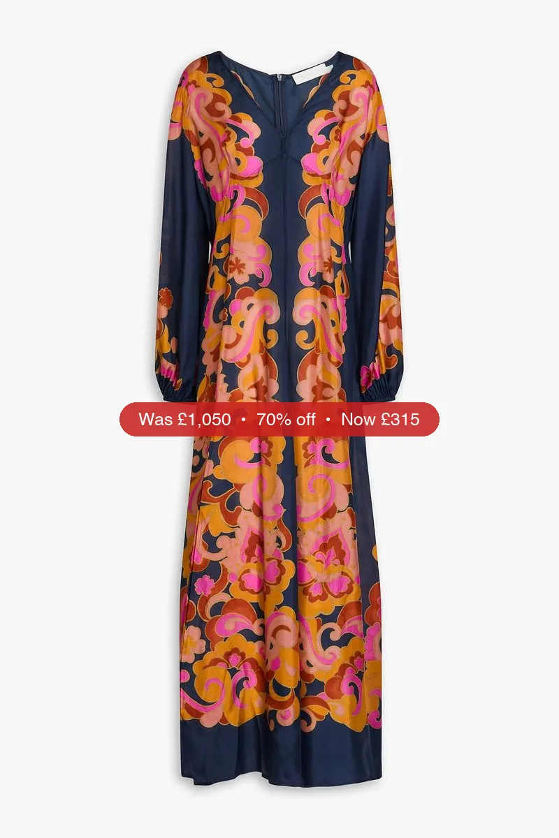 ZIMMERMANN Printed silk-habotai maxi dress - 70% Off