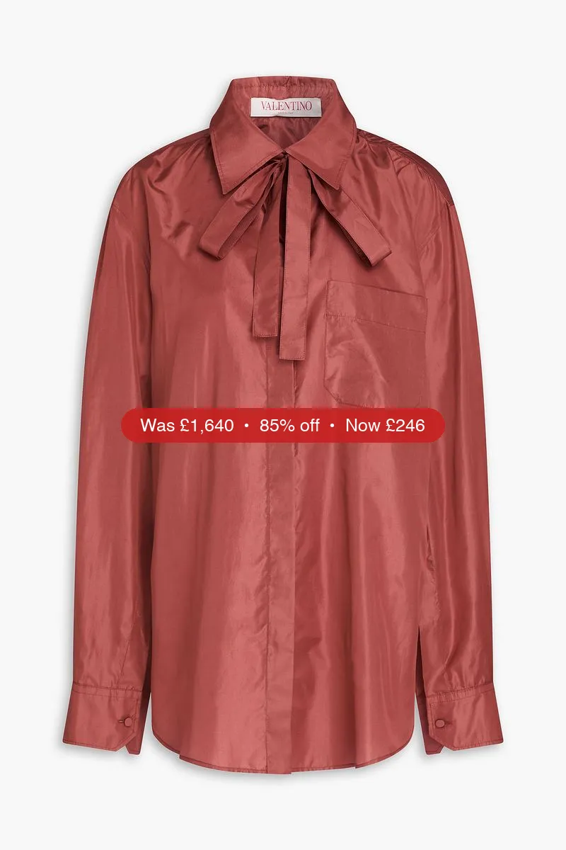 VALENTINO GARAVANI Pussy-bow silk-taffeta shirt - 85% Off