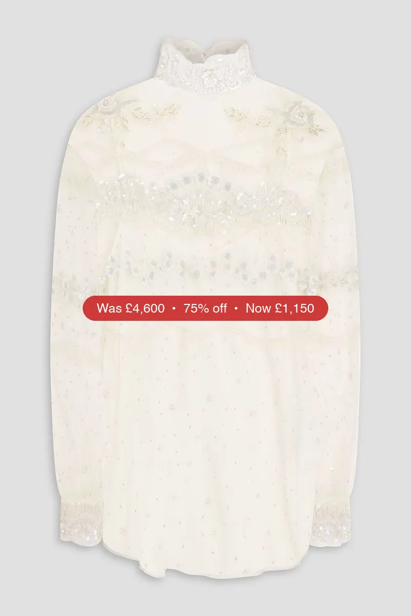 VALENTINO GARAVANI Embellished tulle blouse - 75% Off