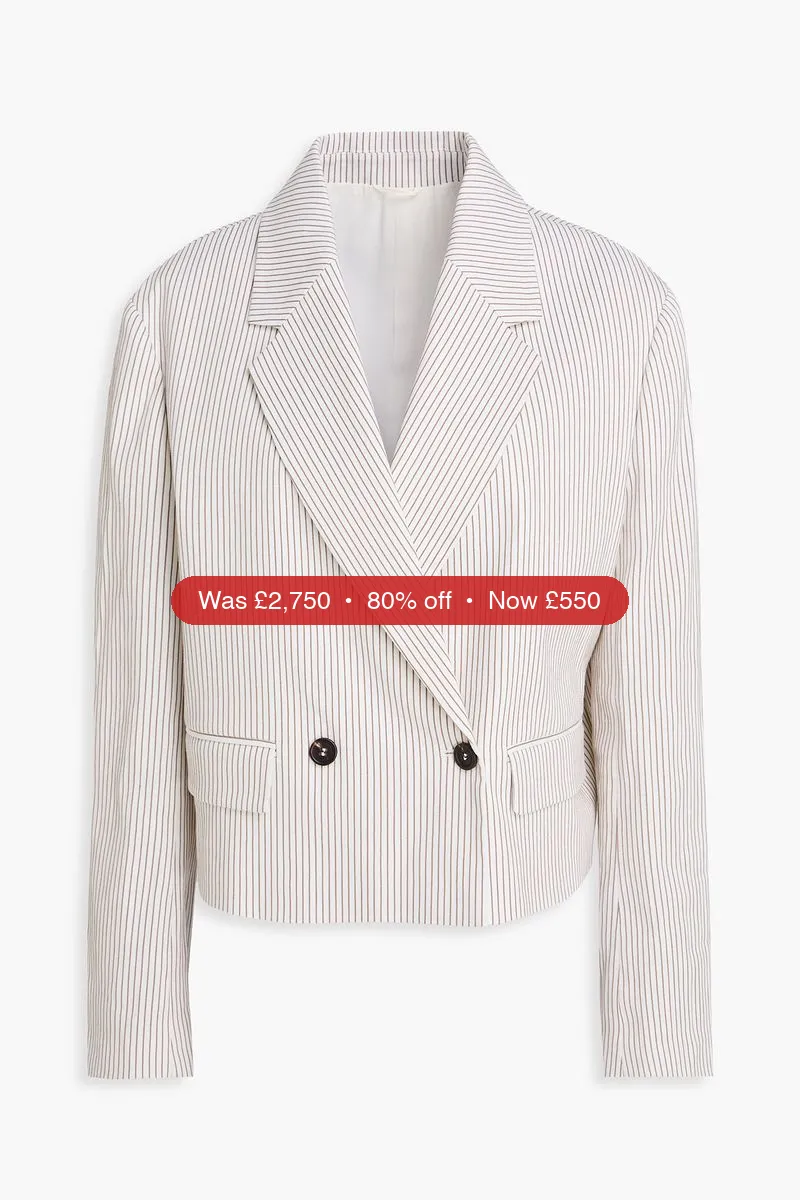 BRUNELLO CUCINELLI Double-breasted striped linen-blend blazer - 80% Off