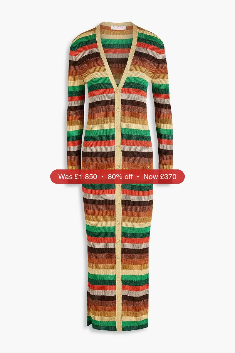 VALENTINO GARAVANI Metallic striped ribbed-knit cardigan - 80% Off
