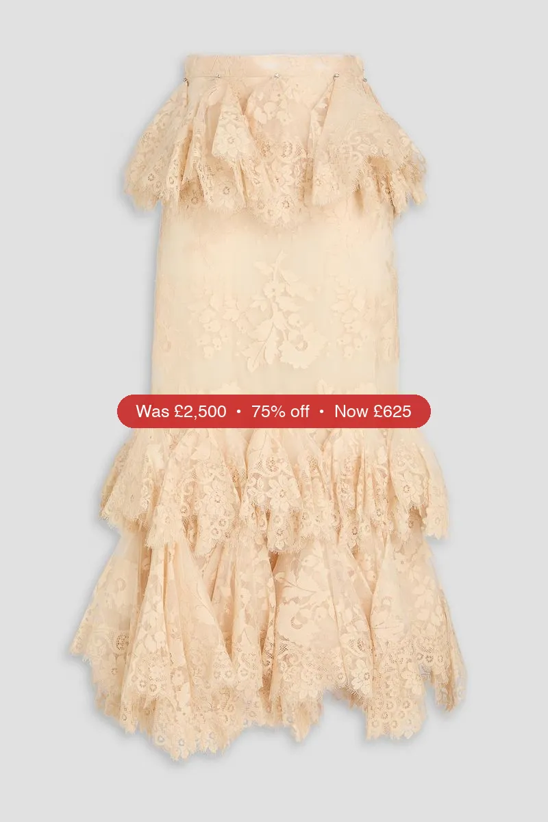 ZIMMERMANN Ruffled cotton-blend corded lace maxi skirt - 75% Off