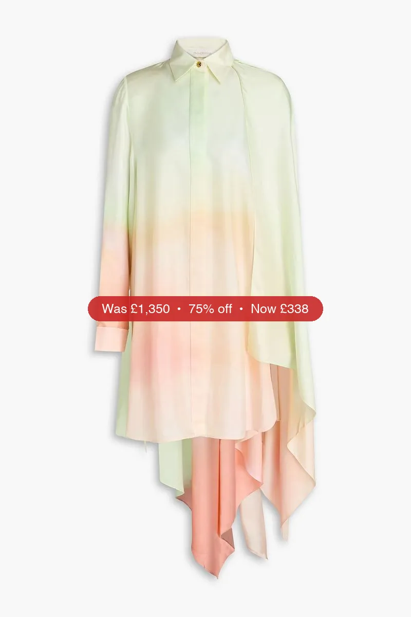 ZIMMERMANN Draped dégradé silk-twill mini shirt dress - 75% Off