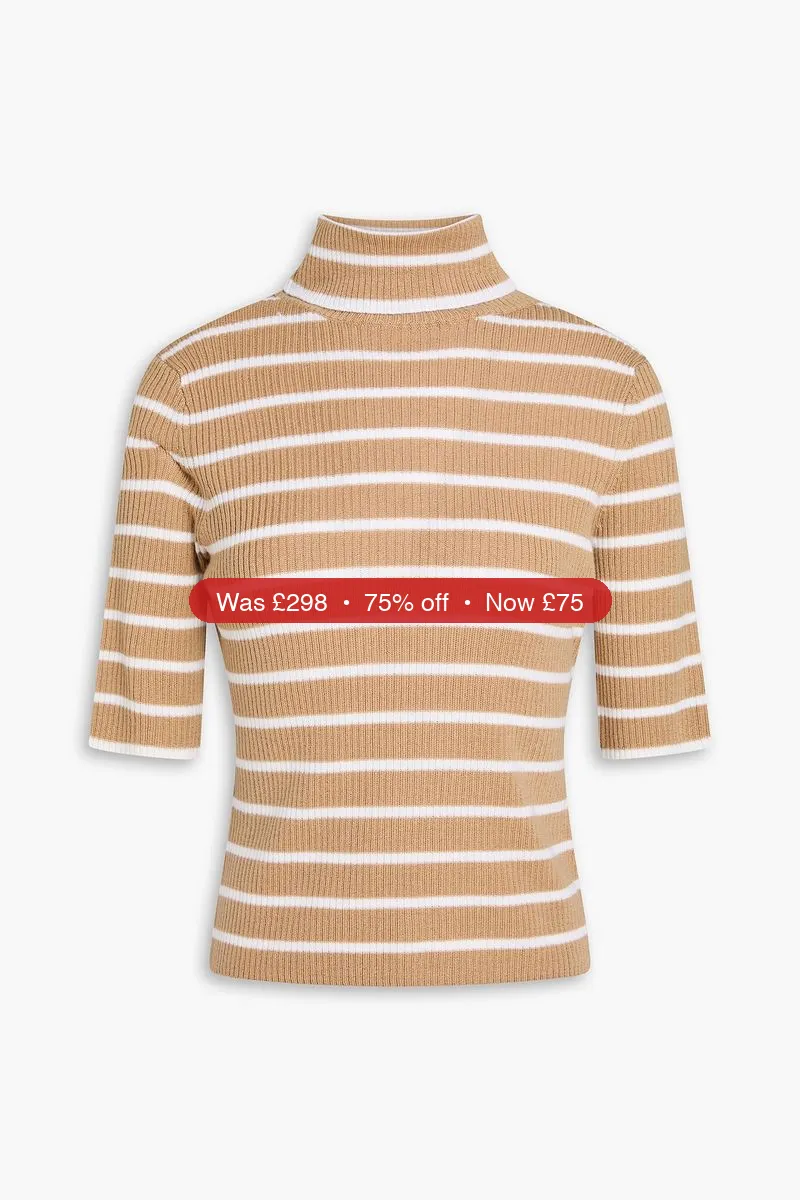 VERONICA BEARD Katrina striped ribbed wool turtleneck sweater - 75% Off