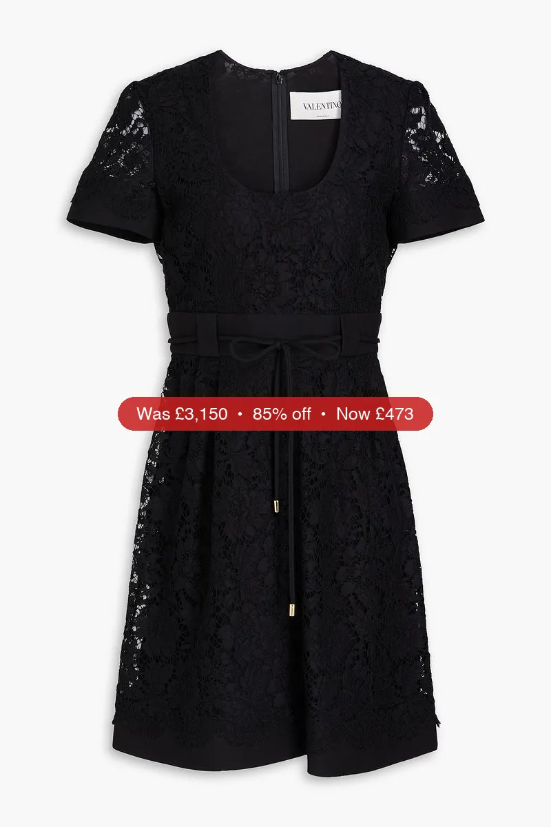 VALENTINO GARAVANI Belted cotton-blend corded lace mini dress - 85% Off