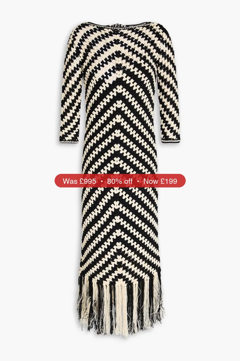 ZIMMERMANN Fringed crocheted cotton midi dress - 80% Off