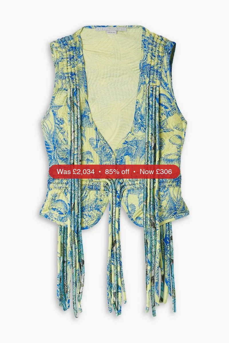 STELLA MCCARTNEY Fringed printed silk vest - 85% Off
