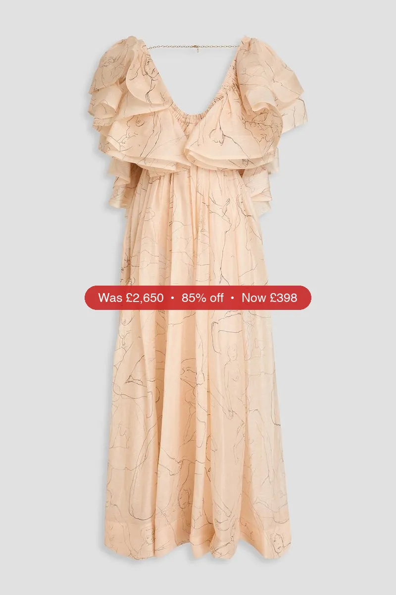 ZIMMERMANN Ruffled printed linen and silk-blend gauze gown - 85% Off